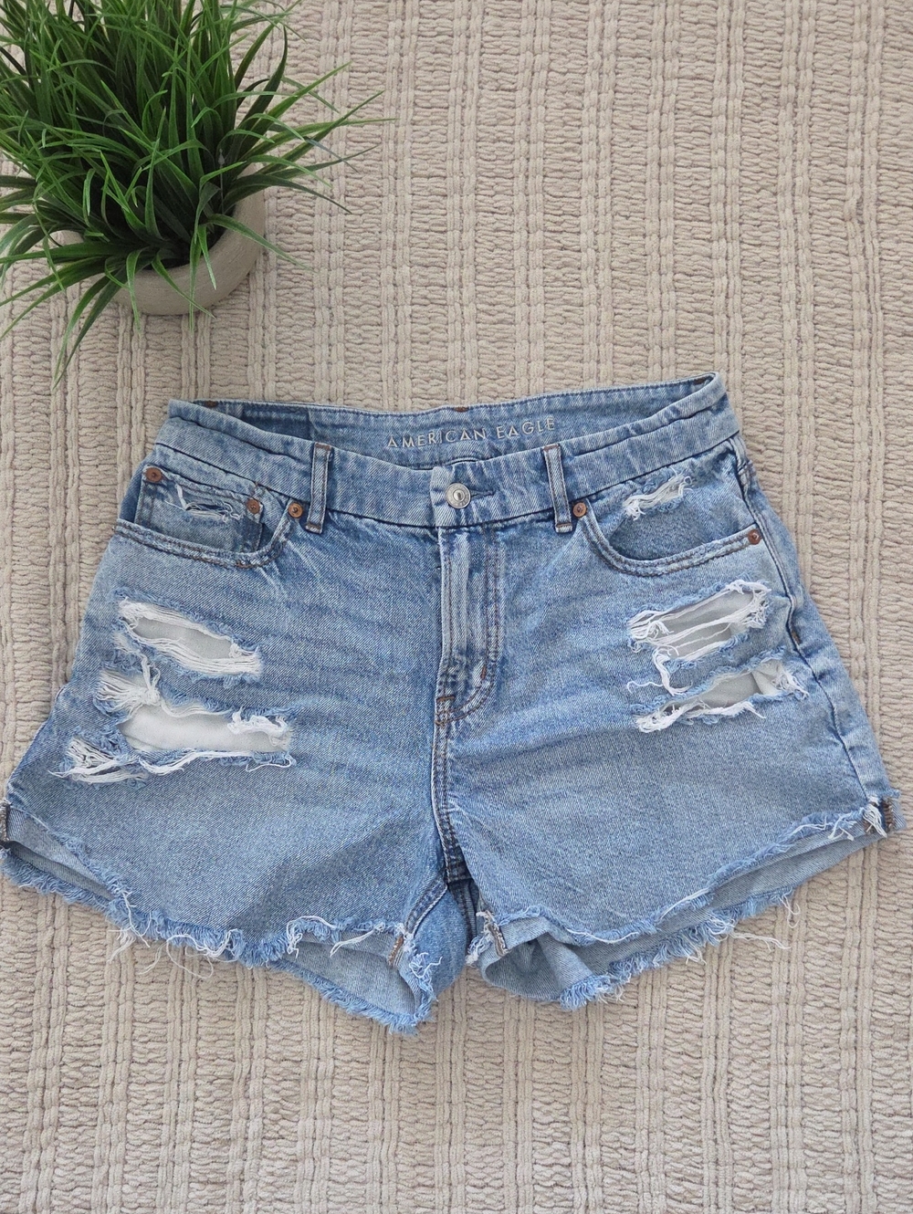 American Eagle Outfitters Light Blue Distressed Denim Cutoff Shorts